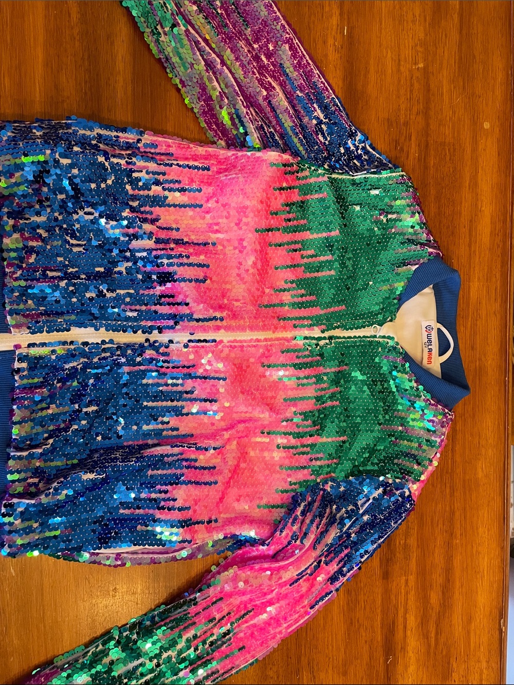 Sequin Kids Jacket in Pink, Blue & Green - Welaken